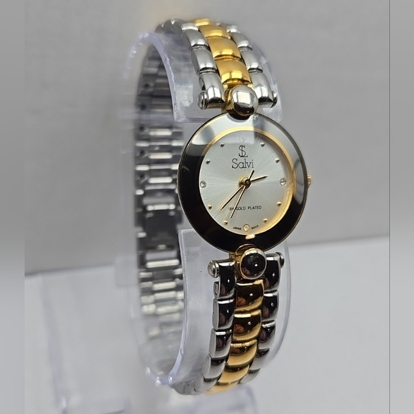 Womens Vintage Salvi 18K Gold Plated Watch 334362 Silver Two Tone New Battery main image 7